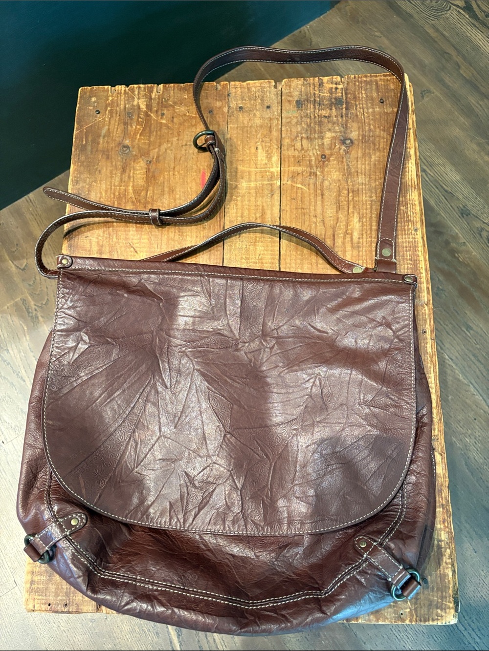 Vintage J. Jill Brown Crinkled Leather Flap Crossbody Bag